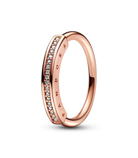 Pandora Signature 14K Rose Gold Plated I-D Pave Ring Size 7