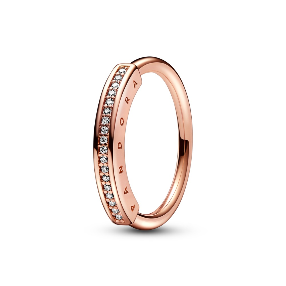 Pandora Signature 14K Rose Gold Plated I-D Pave Ring Size 7