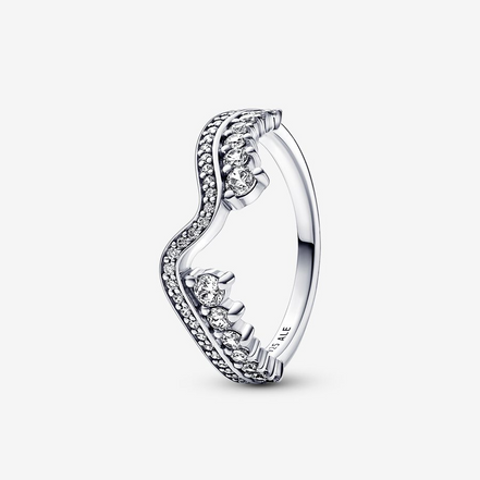 Pandora Timeless Sparkling Asymmetric Wave Ring Size 6
