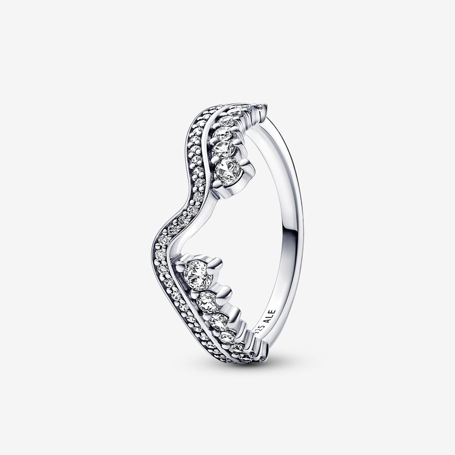 Pandora Timeless Sparkling Asymmetric Wave Ring Size 6