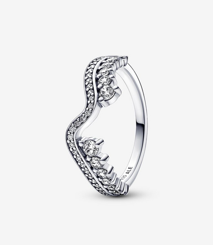 Pandora Timeless Sparkling Asymmetric Wave Ring Size 7