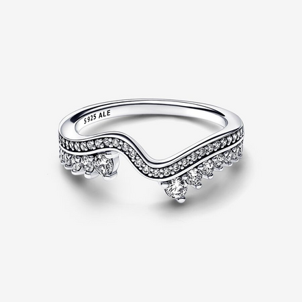 Pandora Timeless Sparkling Asymmetric Wave Ring Size 6