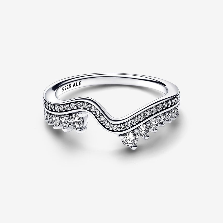 Pandora Timeless Sparkling Asymmetric Wave Ring Size 6