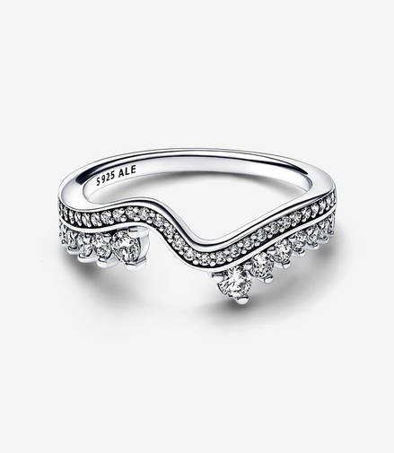 Pandora Timeless Sparkling Asymmetric Wave Ring Size 7.5