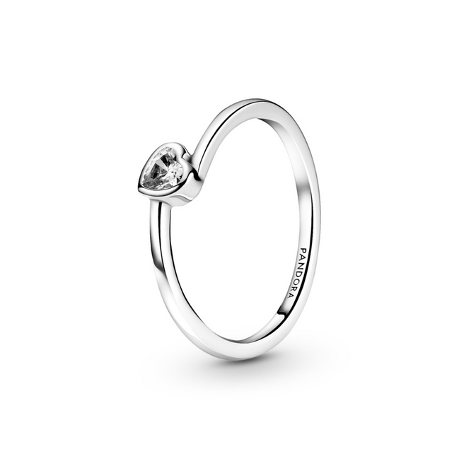 Pandora Moments Clear Tilted Heart Solitaire Ring Size 7