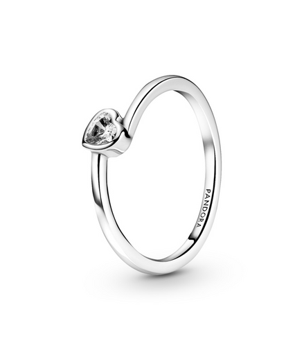 Pandora Moments Clear Tilted Heart Solitaire Ring Size 7