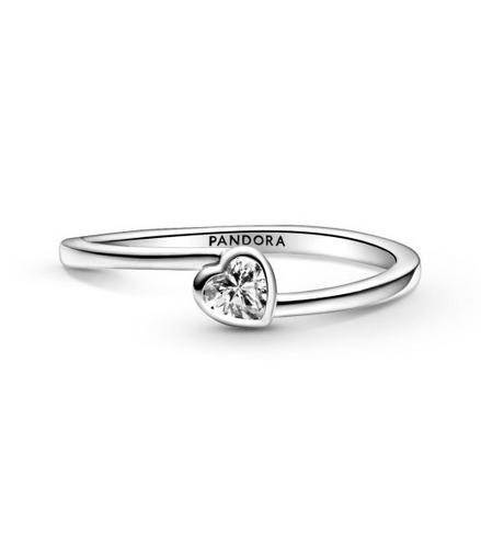 Pandora Moments Clear Tilted Heart Solitaire Ring Size 7