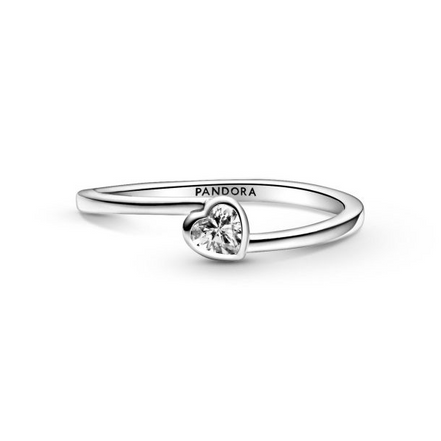 Pandora Moments Clear Tilted Heart Solitaire Ring Size 7