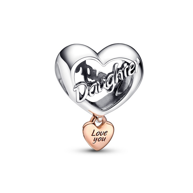 Pandora Moments Two-Tone "Love You Daughter" Heart Charm