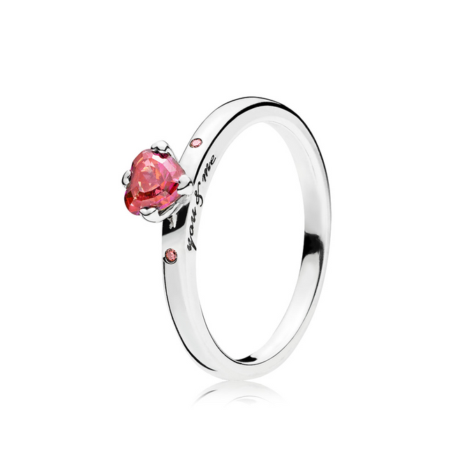 Pandora Moments "You And Me" Sparkling Red Heart Ring Size 6