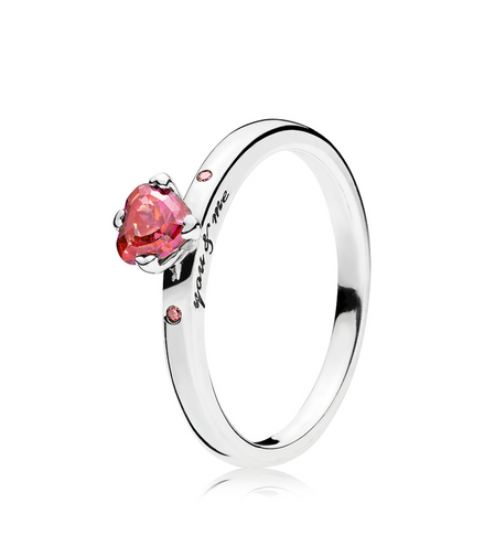 Pandora Moments "You And Me" Sparkling Red Heart Ring Size 7.5