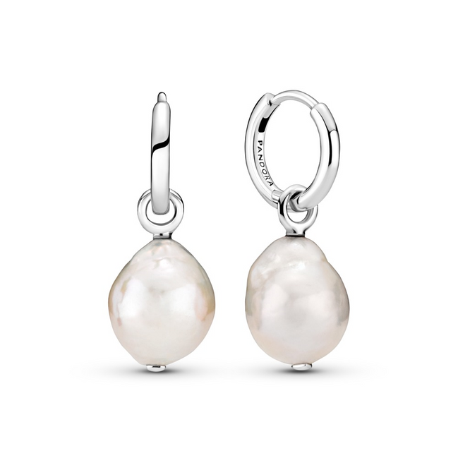 Pandora Essence Treated Freshwater Cultured Baroque Pearl Hoop Earrings