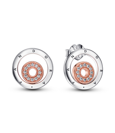 Pandora Signature Two-Tone Logo Circles Stud Earrings