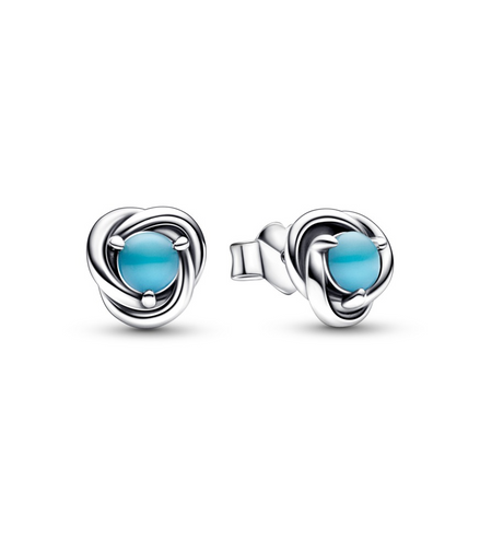 Pandora Moments December Turquoise Blue Eternity Circle Stud Earrings