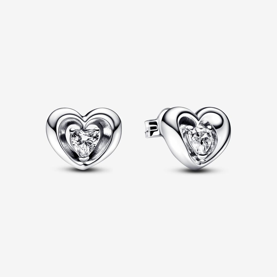 Pandora Timeless Radiant Heart And Floating Stone Stud Earrings