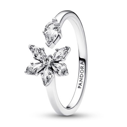 Pandora Timeless Sparkling Herbarium Cluster Open Ring Size 8.5