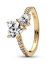 Pandora Timeless Gold Plated Double Heart Sparkling Ring  Size 6