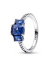 Pandora Timeless Blue Rectangular Three Stone Sparkling Ring Size 7.5