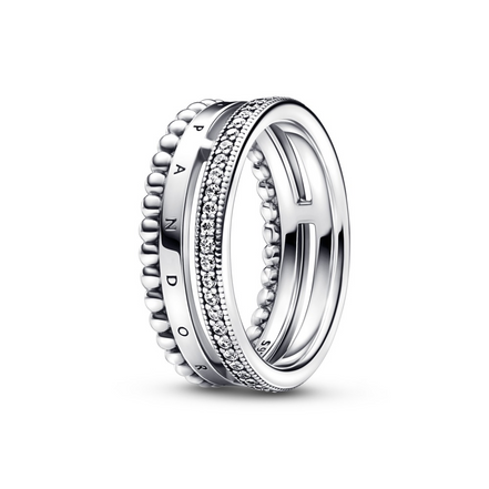 Pandora Signature Logo Pavé & Beads Ring Size 8.5