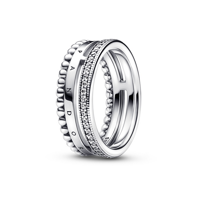 Pandora Signature Logo Pavé & Beads Ring Size 8.5
