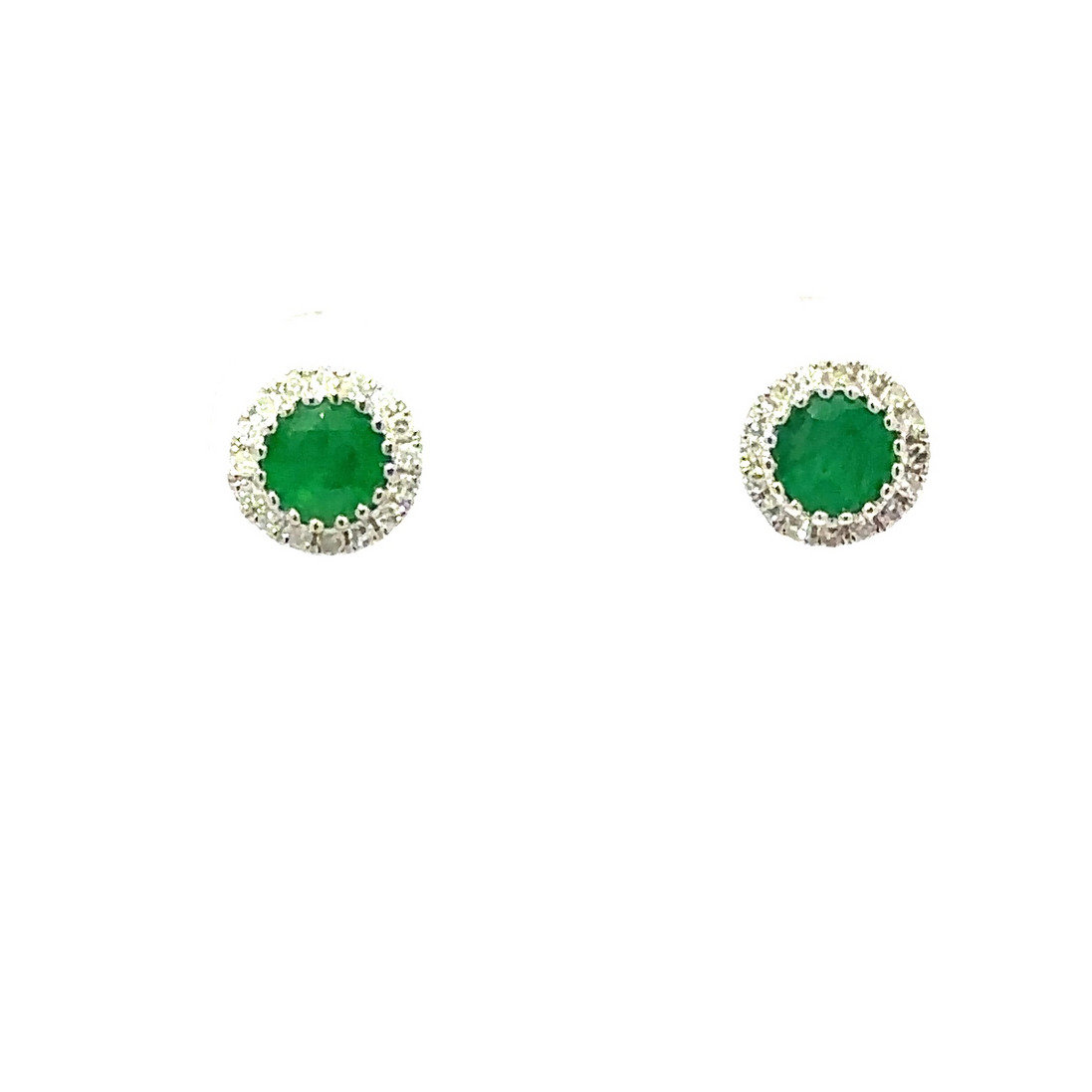 14K White Gold Diamond And Emerald Round Halo Earrings