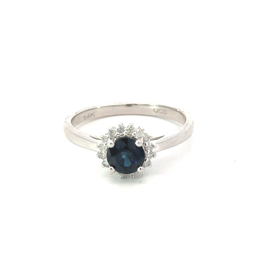 14K White Gold Diamond And Sapphire Gemstone Ring