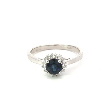 14K White Gold Diamond And Sapphire Gemstone Ring