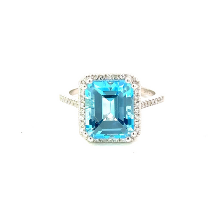 14K White Gold Diamond And Blue Topaz Fashion Ring