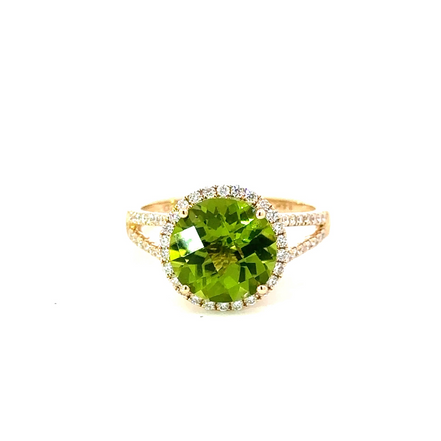 14K Yellow Gold Diamond And Peridot Fashion Gemstone Ring
