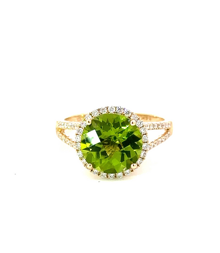 14K Yellow Gold Diamond And Peridot Fashion Gemstone Ring