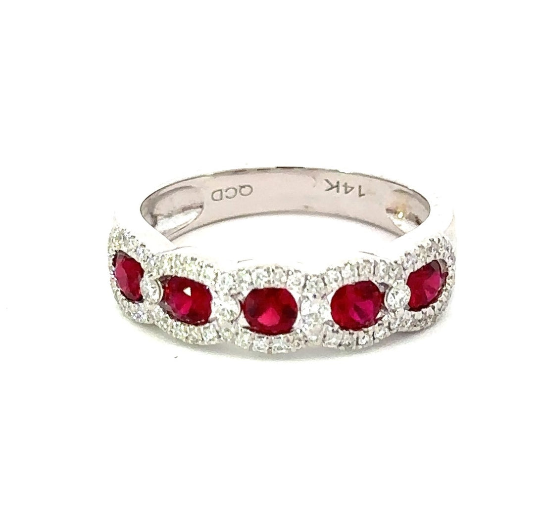 14K White Gold Diamond And Ruby Anniversary/Fashion Ring