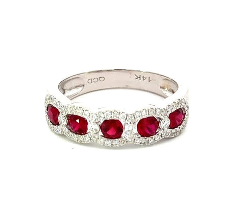 14K White Gold Diamond And Ruby Anniversary/Fashion Ring