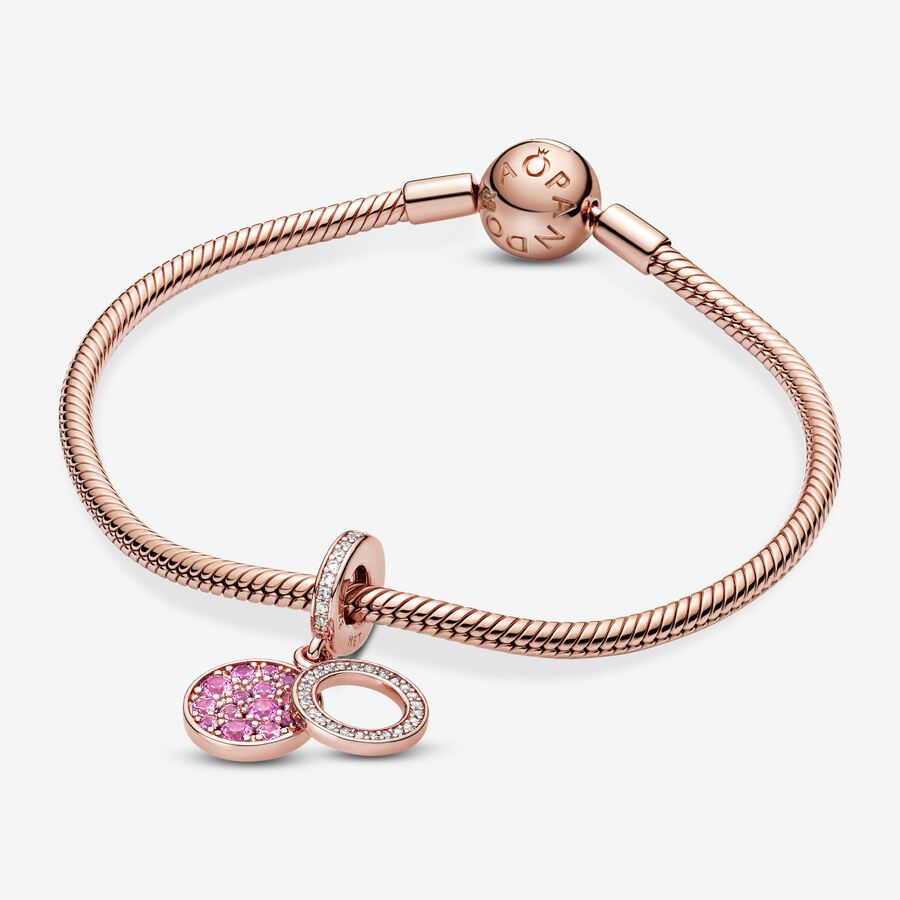 Pandora Moments Sparkling Pink Disc Double Dangle Charm