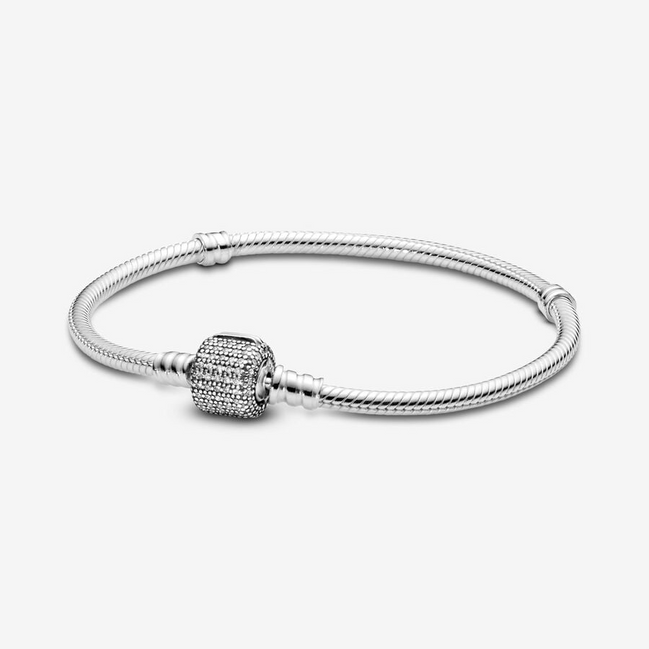 Pandora Moments Sparkling Pavé Clasp Snake Chain Bracelet Size 20