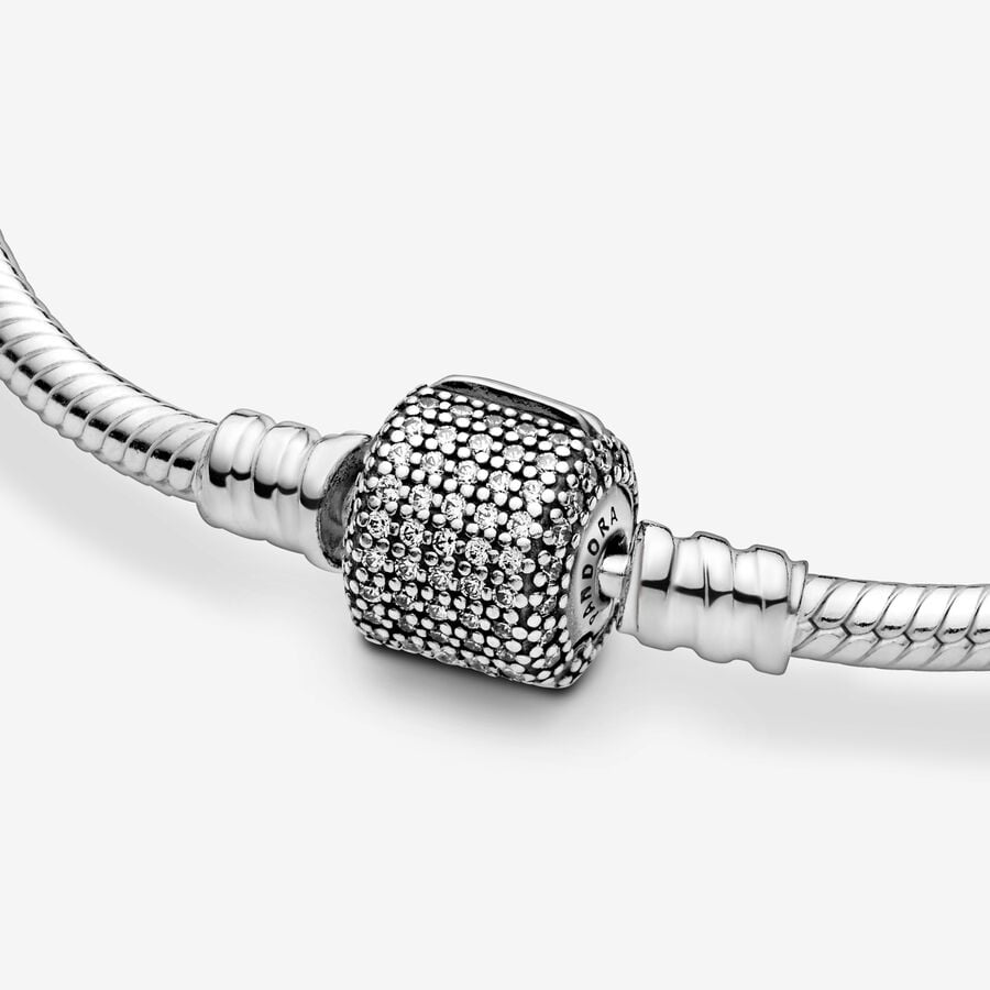 Pandora Moments Sparkling Pavé Clasp Snake Chain Bracelet Size 20