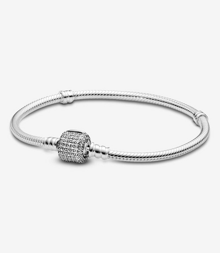 Pandora Moments Sparkling Pavé Clasp Snake Chain Bracelet Size 18