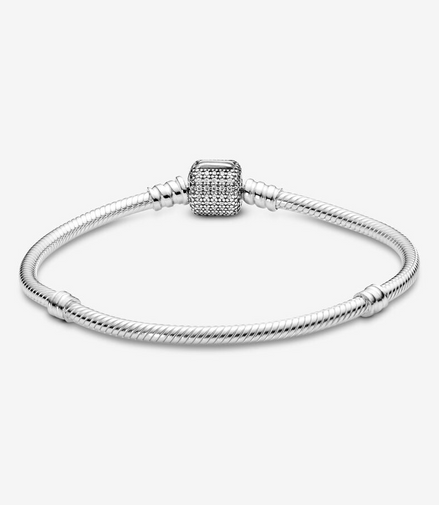 Pandora Moments Sparkling Pavé Clasp Snake Chain Bracelet Size 18