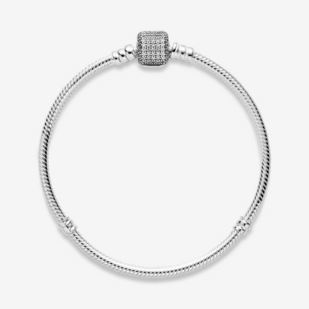 Pandora Moments Sparkling Pavé Clasp Snake Chain Bracelet Size 18