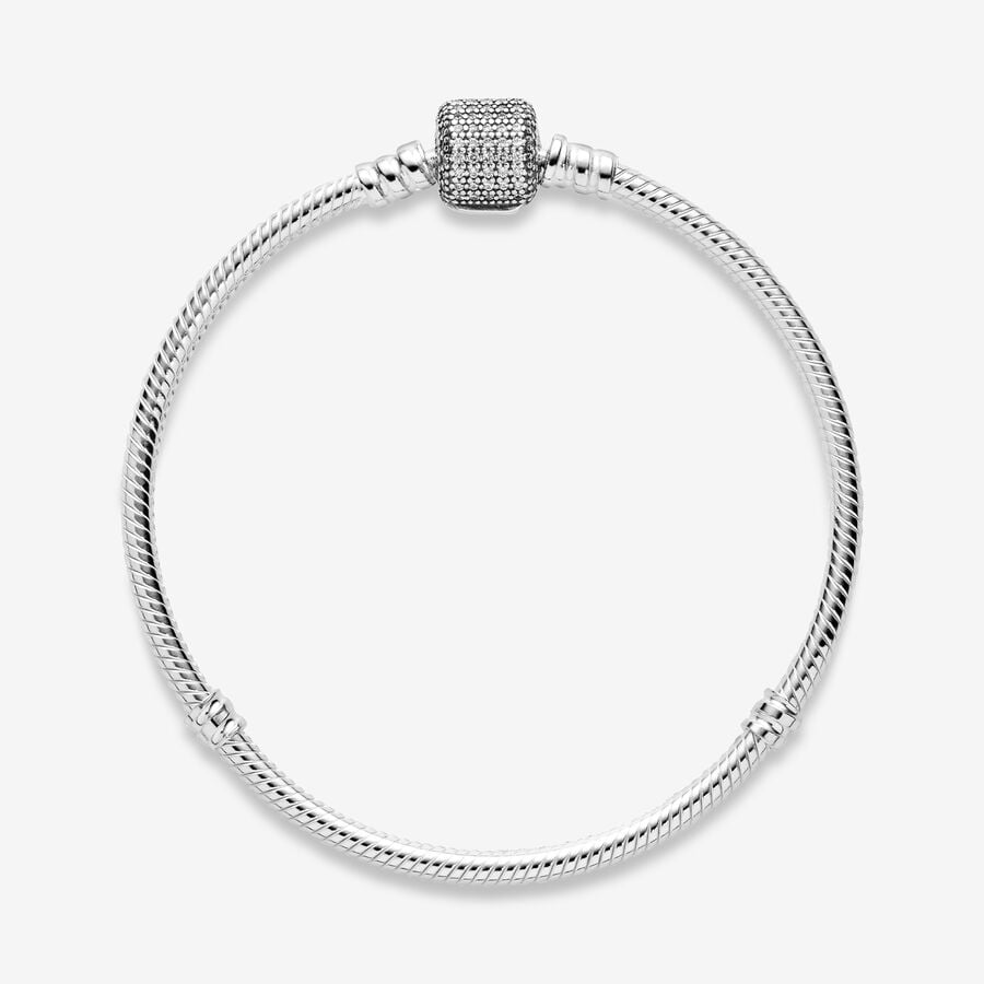 Pandora Moments Sparkling Pavé Clasp Snake Chain Bracelet Size 18