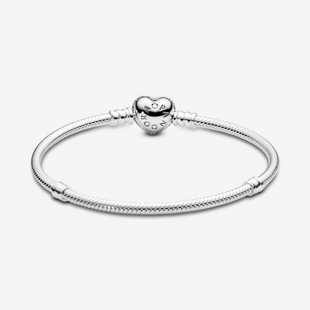Pandora Moments Sparkling Pave' Heart Clasp Snake Chain Bracelet Size 17