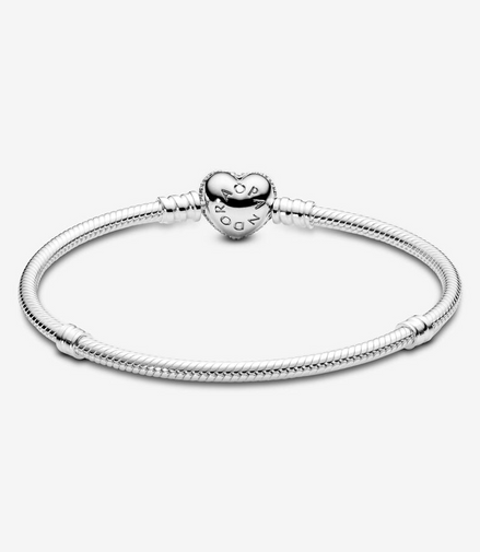 Pandora Moments Sparkling Pave' Heart Clasp Snake Chain Bracelet Size 17