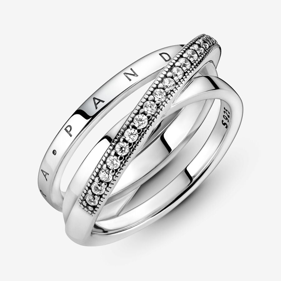 Pandora Signature Crossover Pavé Triple Band Ring Size 6