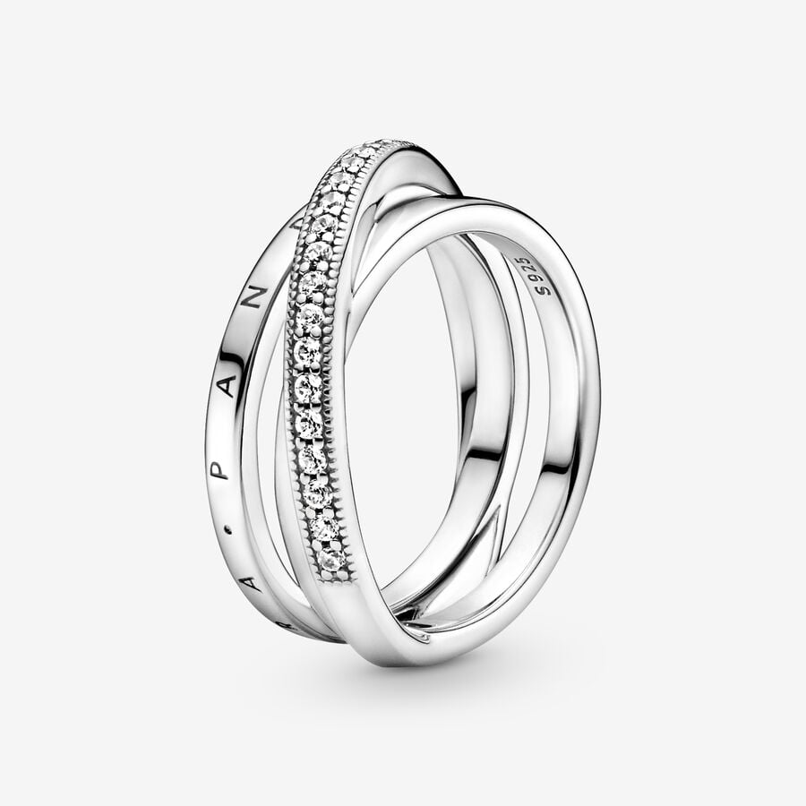 Pandora Signature Crossover Pavé Triple Band Ring Size 7