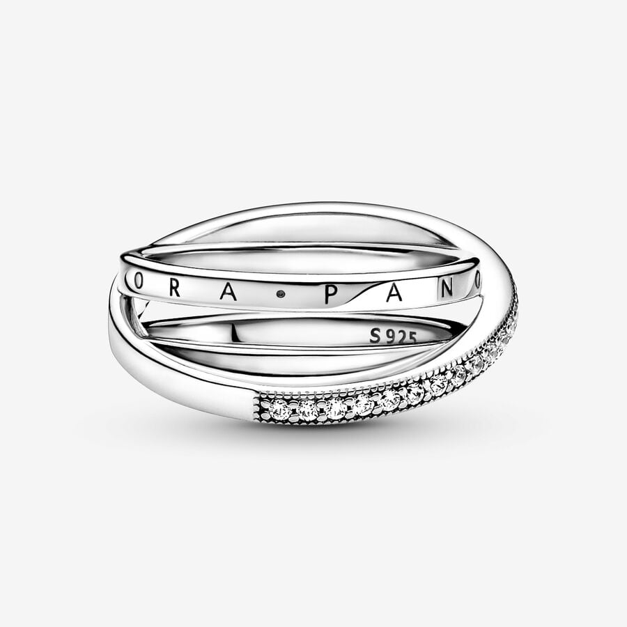 Pandora Signature Crossover Pavé Triple Band Ring Size 7