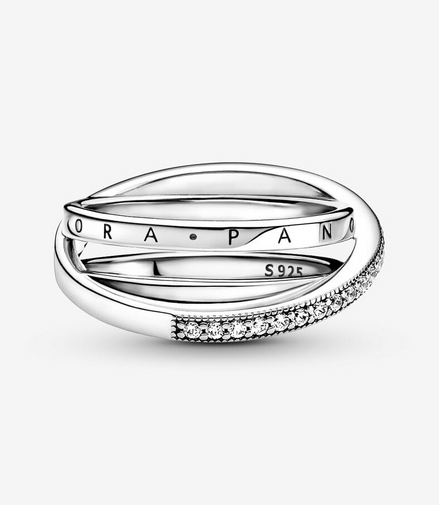Pandora Signature Crossover Pavé Triple Band Ring Size 7