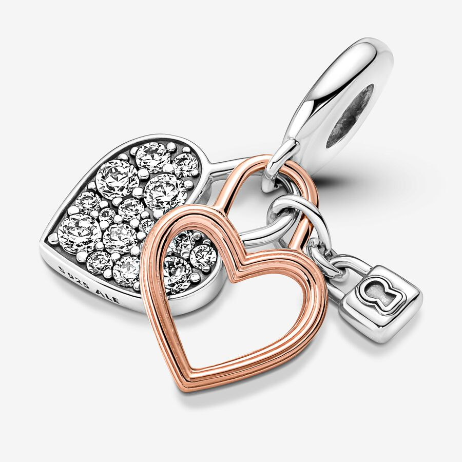 Pandora Moments Heart And Padlock Double Dangle Charm