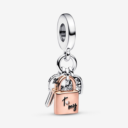Pandora Moments Two-Tone Key, Padlock & Heart Triple Dangle Charm