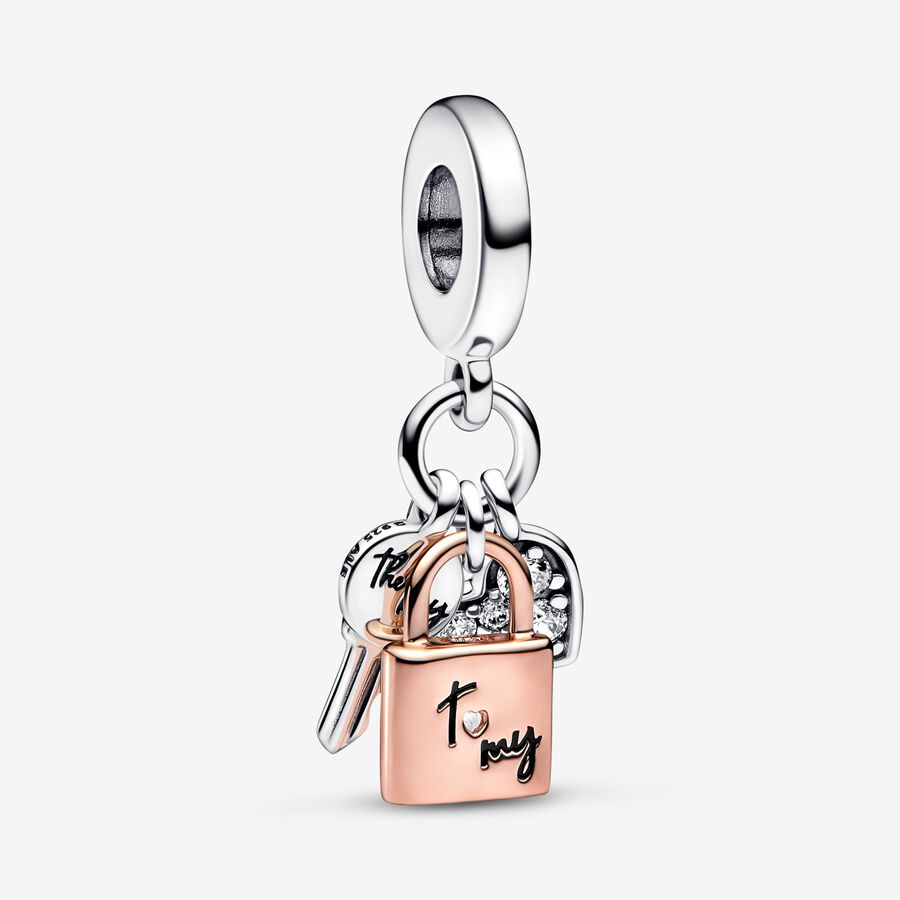 Pandora Moments Two-Tone Key, Padlock & Heart Triple Dangle Charm