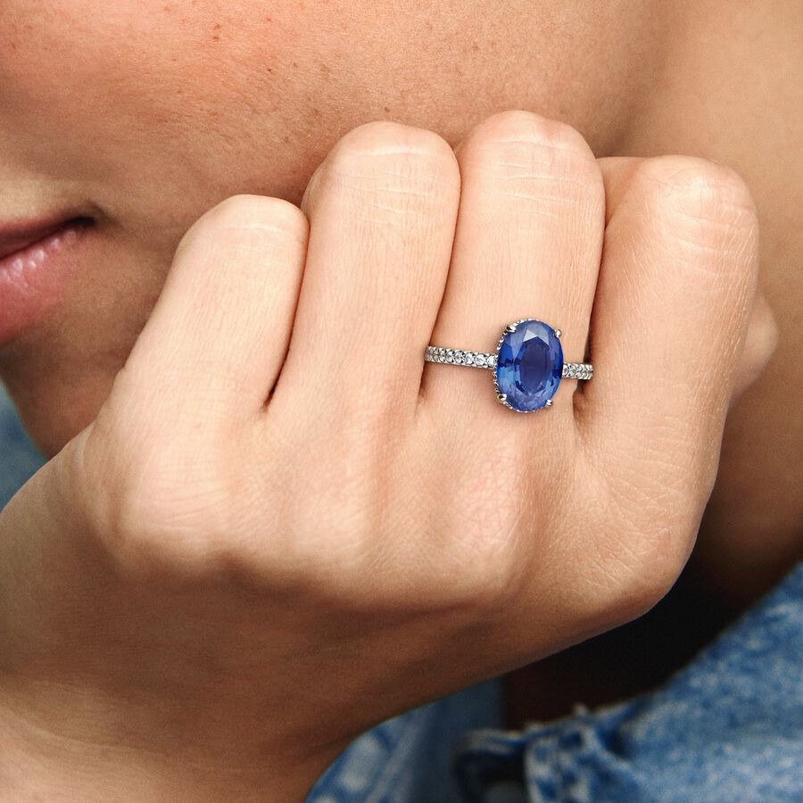Pandora TImeless Sparkling Statement Blue Halo Ring Size 7.5