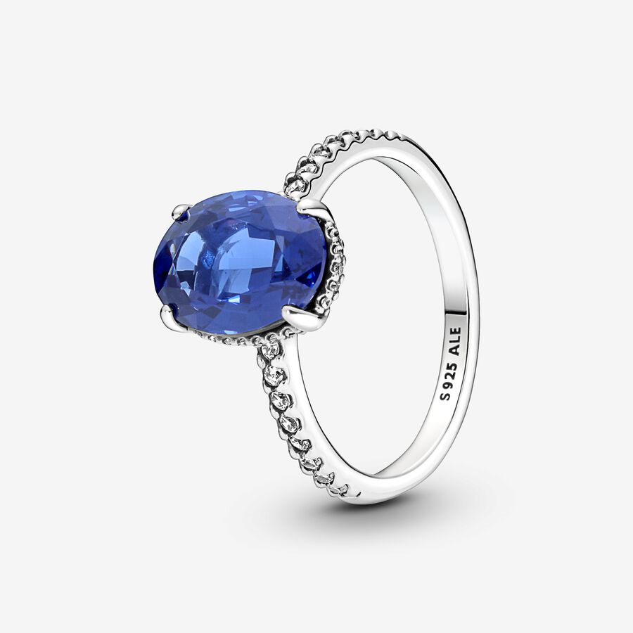 Pandora Timeless Sparkling Statement Blue Halo Ring Size 7